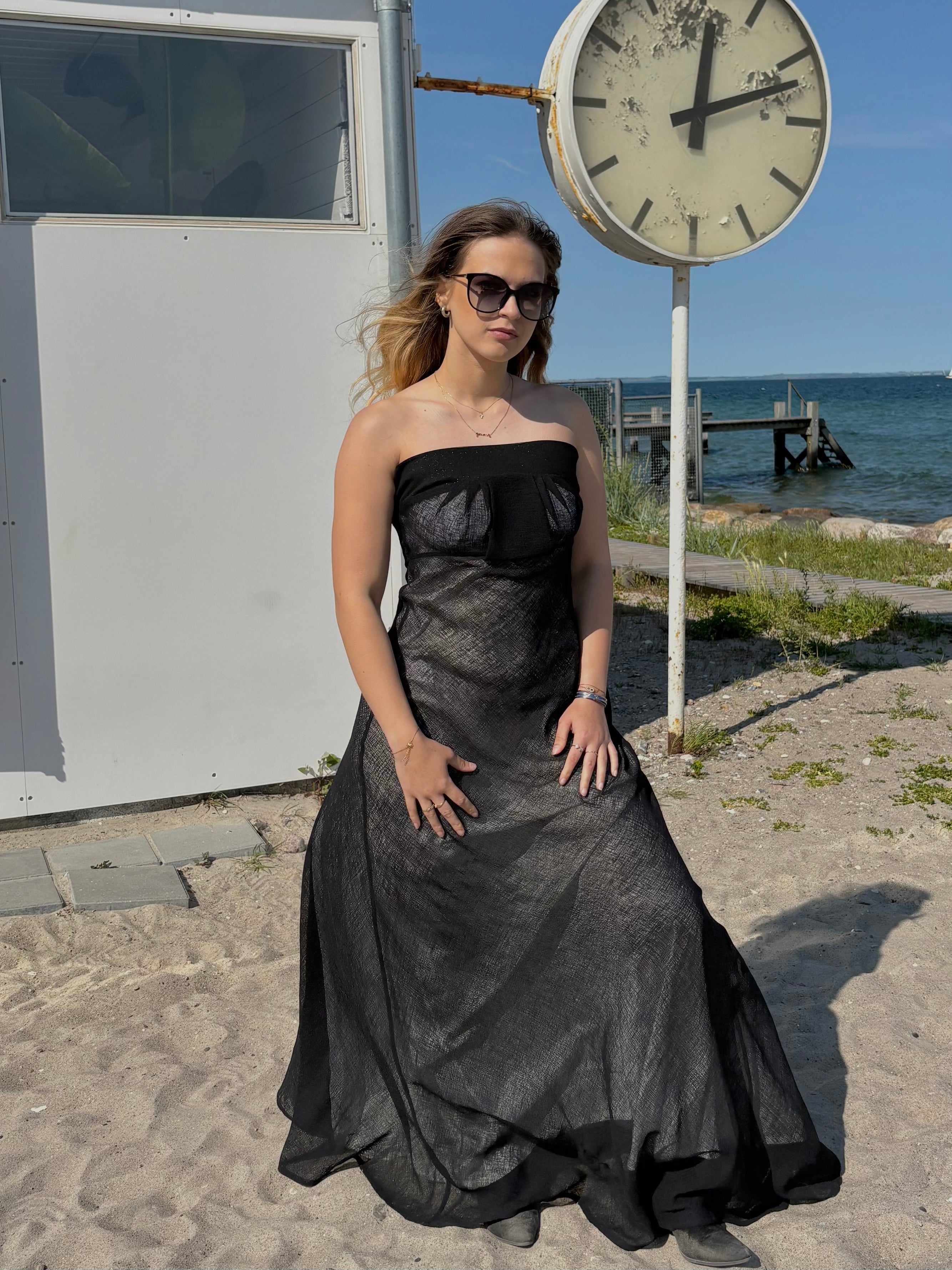 TIE CORSAGE DRAPED DRESS